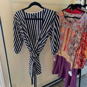 Halogen Black & White Wrap Top